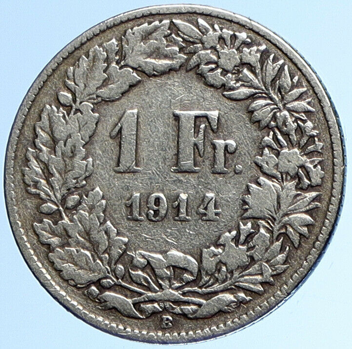 1914 SWITZERLAND - HELVETIA Symbolizes SWISS Nation Silver 1 Franc Coin i109920