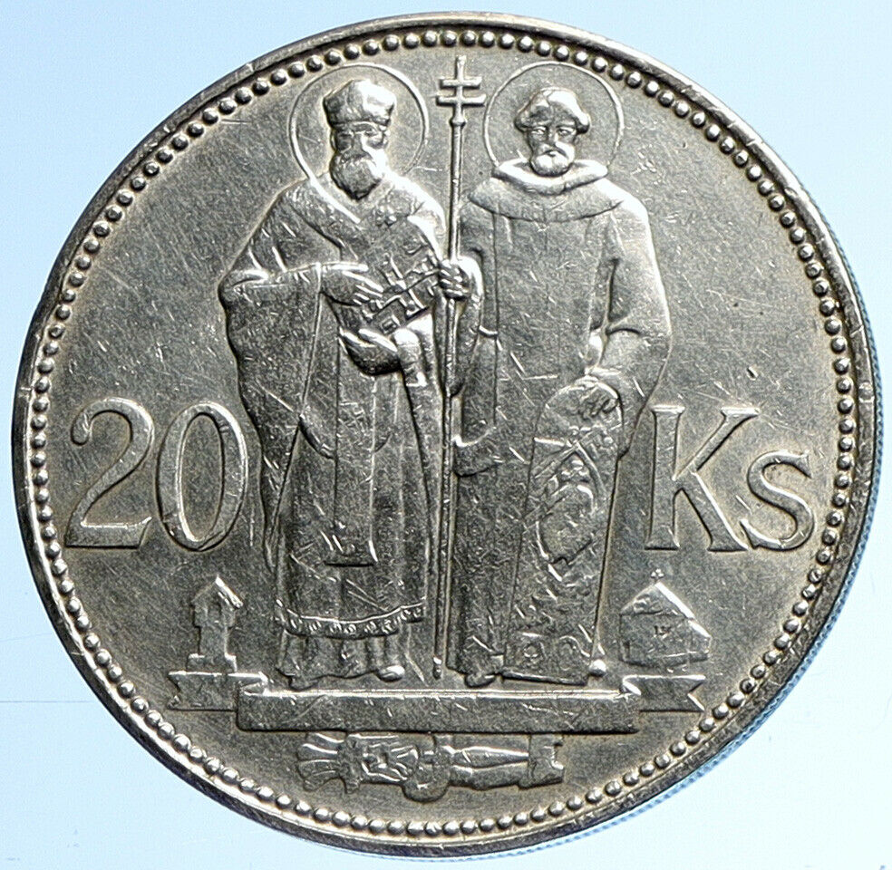 1941 SLOVAKIA SAINT CYRIL AND METHODIUS Slovakian Silver 20 Korun Coin i109899