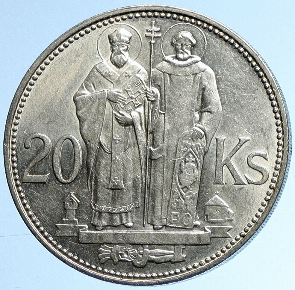 1941 SLOVAKIA SAINT CYRIL AND METHODIUS Slovakian Silver 20 Korun Coin i109900