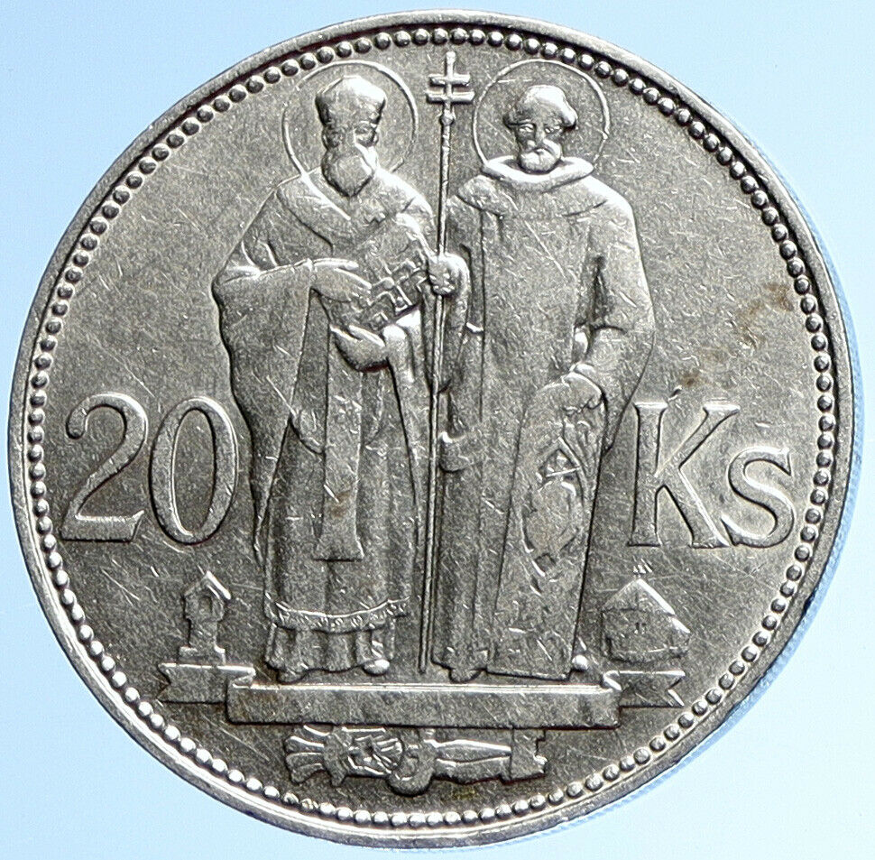 1941 SLOVAKIA SAINT CYRIL AND METHODIUS Slovakian Silver 20 Korun Coin i109912