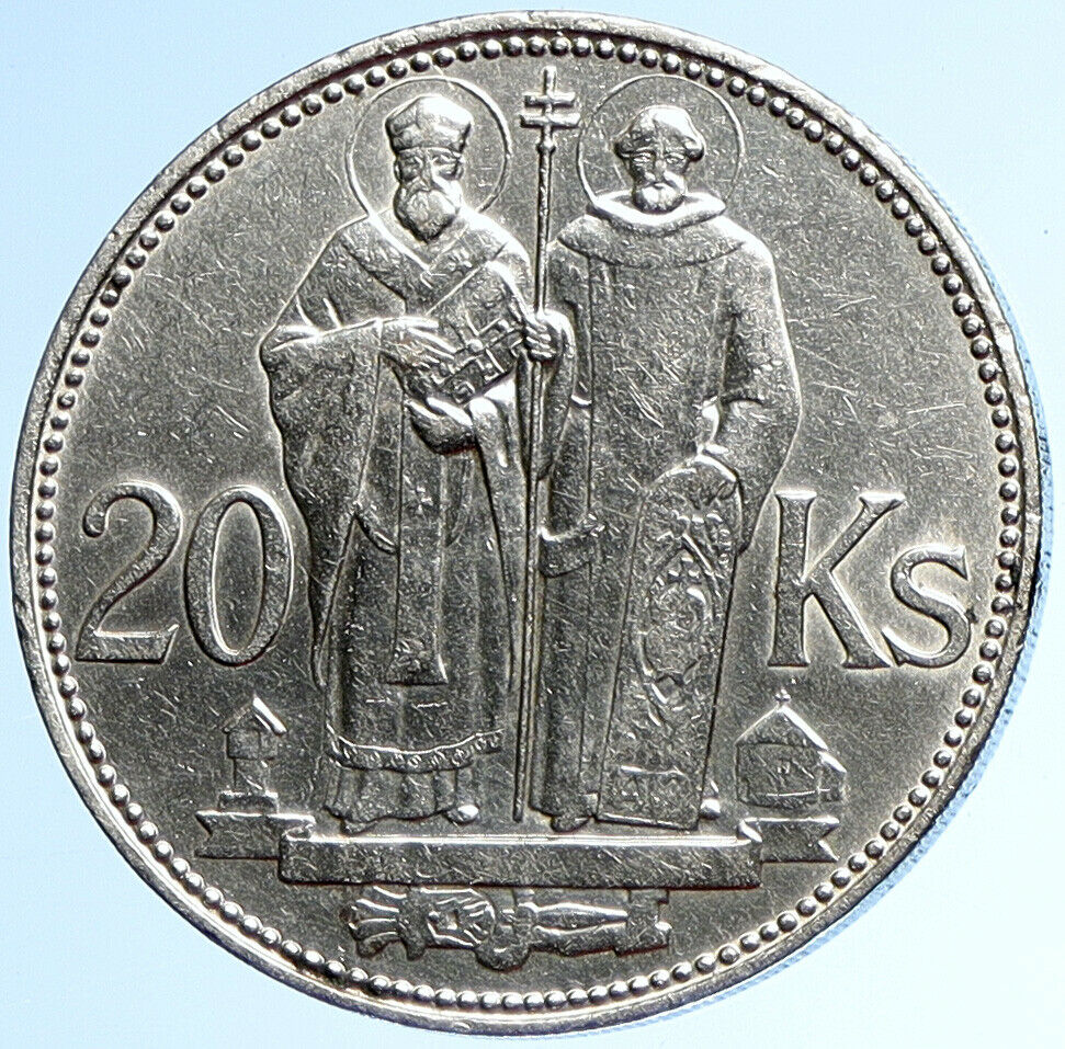 1941 SLOVAKIA SAINT CYRIL AND METHODIUS Slovakian Silver 20 Korun Coin i109914