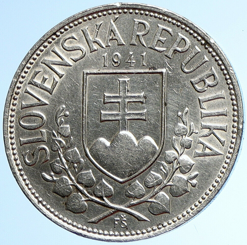 1941 SLOVAKIA SAINT CYRIL AND METHODIUS Slovakian Silver 20 Korun Coin i109914