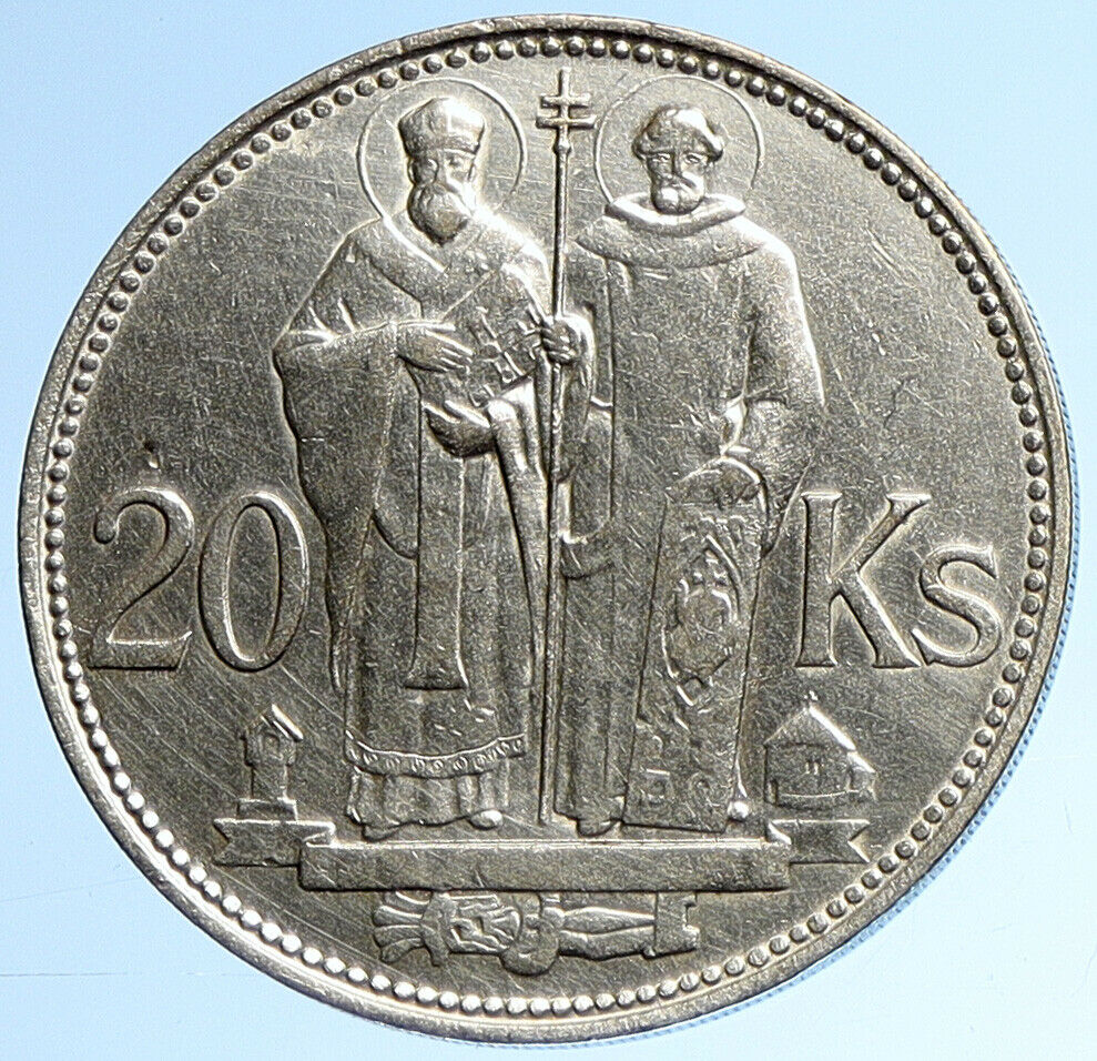 1941 SLOVAKIA SAINT CYRIL AND METHODIUS Slovakian Silver 20 Korun Coin i109901