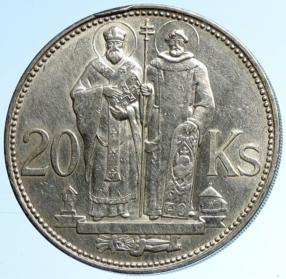 1941 SLOVAKIA SAINT CYRIL AND METHODIUS Slovakian Silver 20 Korun Coin i109903