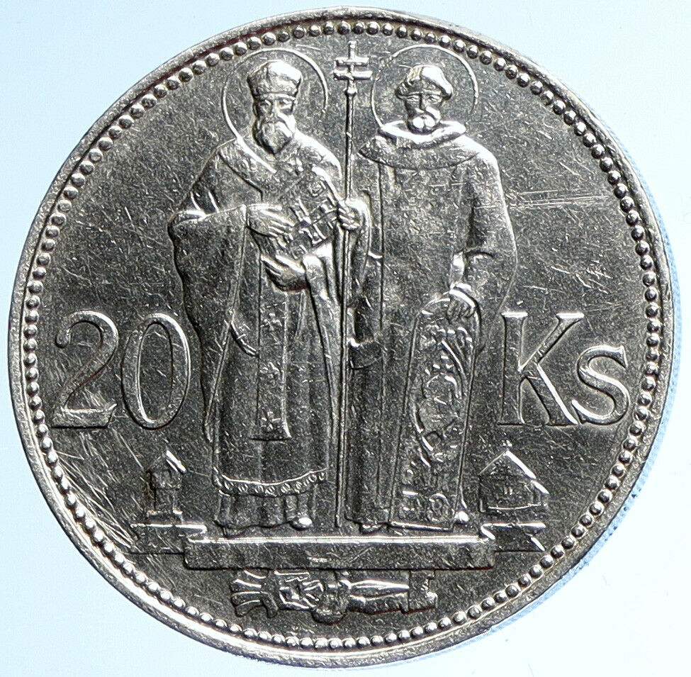 1941 SLOVAKIA SAINT CYRIL AND METHODIUS Slovakian Silver 20 Korun Coin i109908