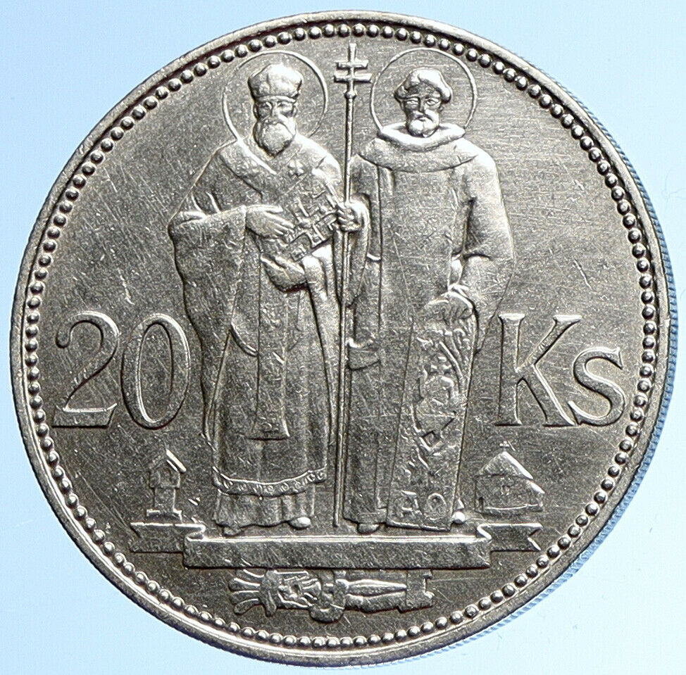 1941 SLOVAKIA SAINT CYRIL AND METHODIUS Slovakian Silver 20 Korun Coin i109909