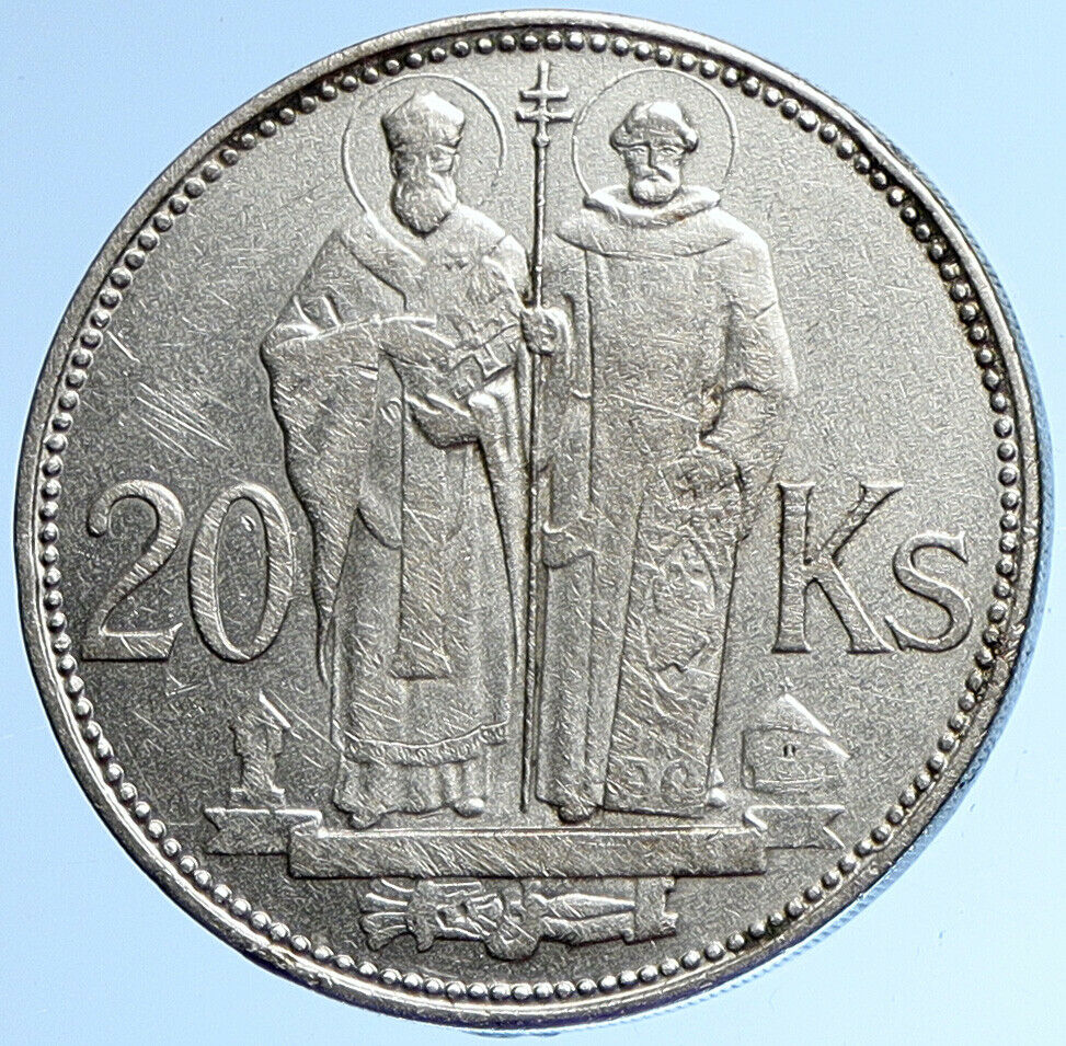 1941 SLOVAKIA SAINT CYRIL AND METHODIUS Slovakian Silver 20 Korun Coin i109910