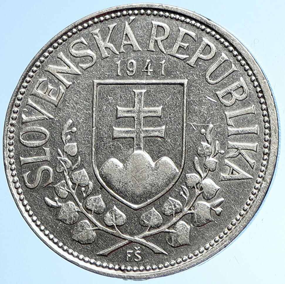 1941 SLOVAKIA SAINT CYRIL AND METHODIUS Slovakian Silver 20 Korun Coin i109910