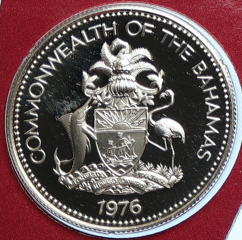 1976 BAHAMAS UK Queen Elizabeth II Marlin Proof Silver Coin 50 Cent Coin i109924