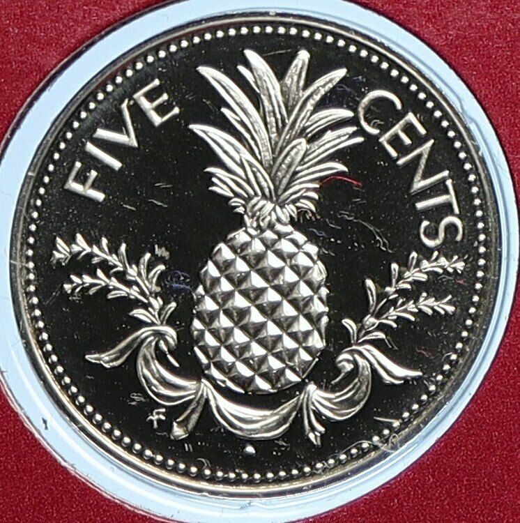 1976 BAHAMAS UK Queen Elizabeth II PINEAPPLE Vintage Proof 5 Cents Coin i109925