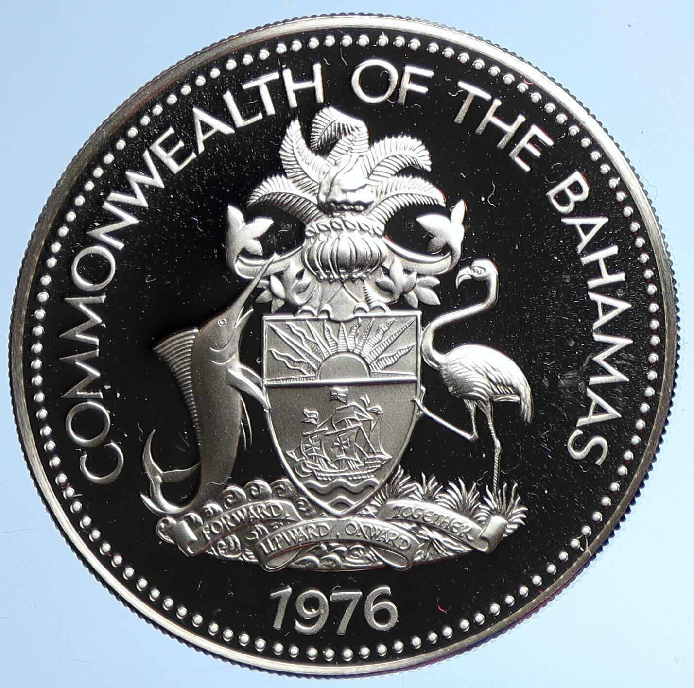 1976 BAHAMAS UK Queen Elizabeth II FLAG Proof Silver Coin 5 Dollars Coin i109926