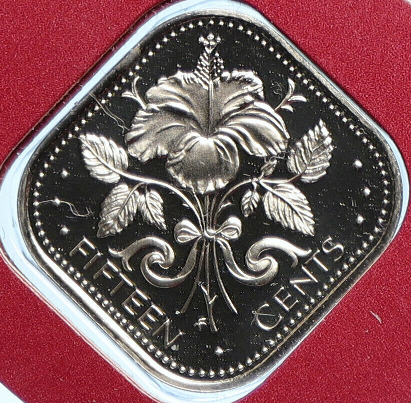 1976 BAHAMAS UK Queen Elizabeth II HIBISCUS FLOWER Proof 15 Cents Coin i109928