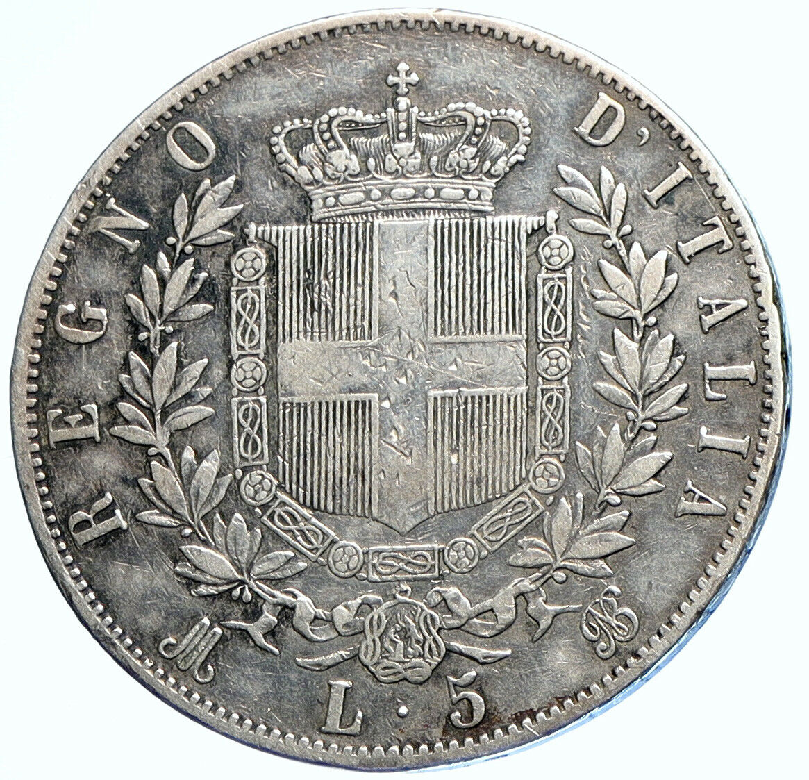 1869 M BN ITALY King Victor Emmanuel II Silver 5 Lire Old ITALIAN Coin i110055