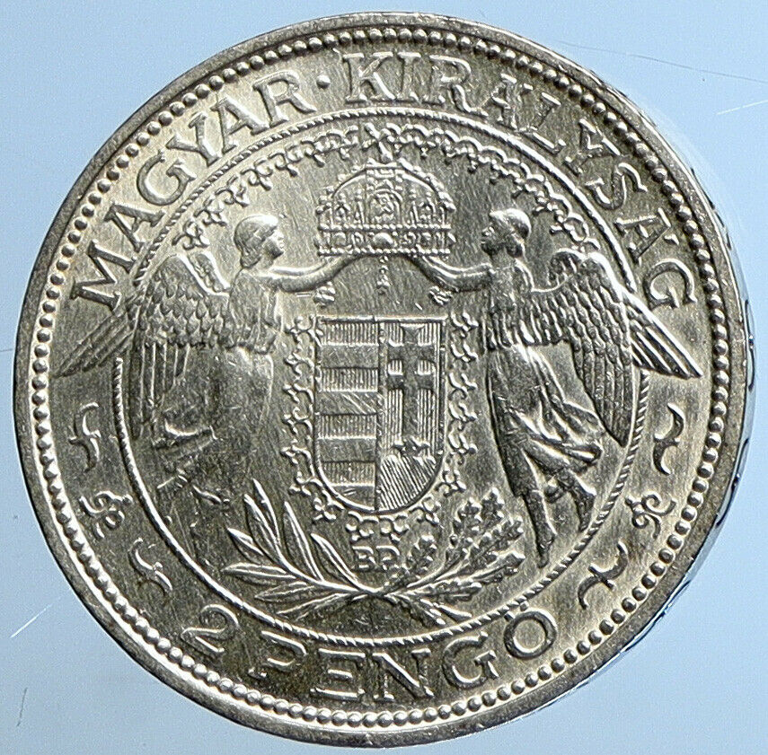 1938 HUNGARY Miklós Horthy MADONNA CHILD Antique OLD Silver 2 Pengo Coin i109715