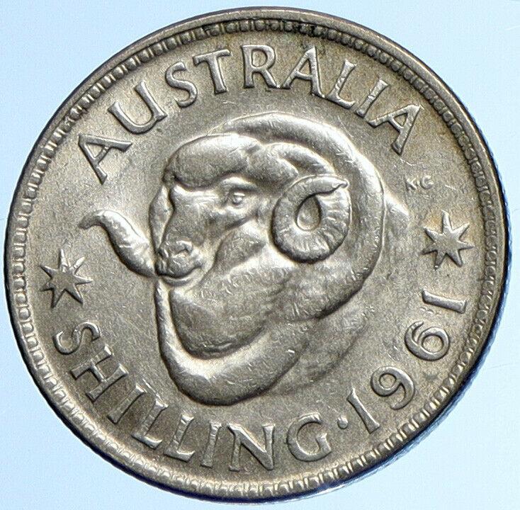 1961 AUSTRALIA UK Queen Elizabeth II of Silver Shilling Vintage Coin RAM i110064