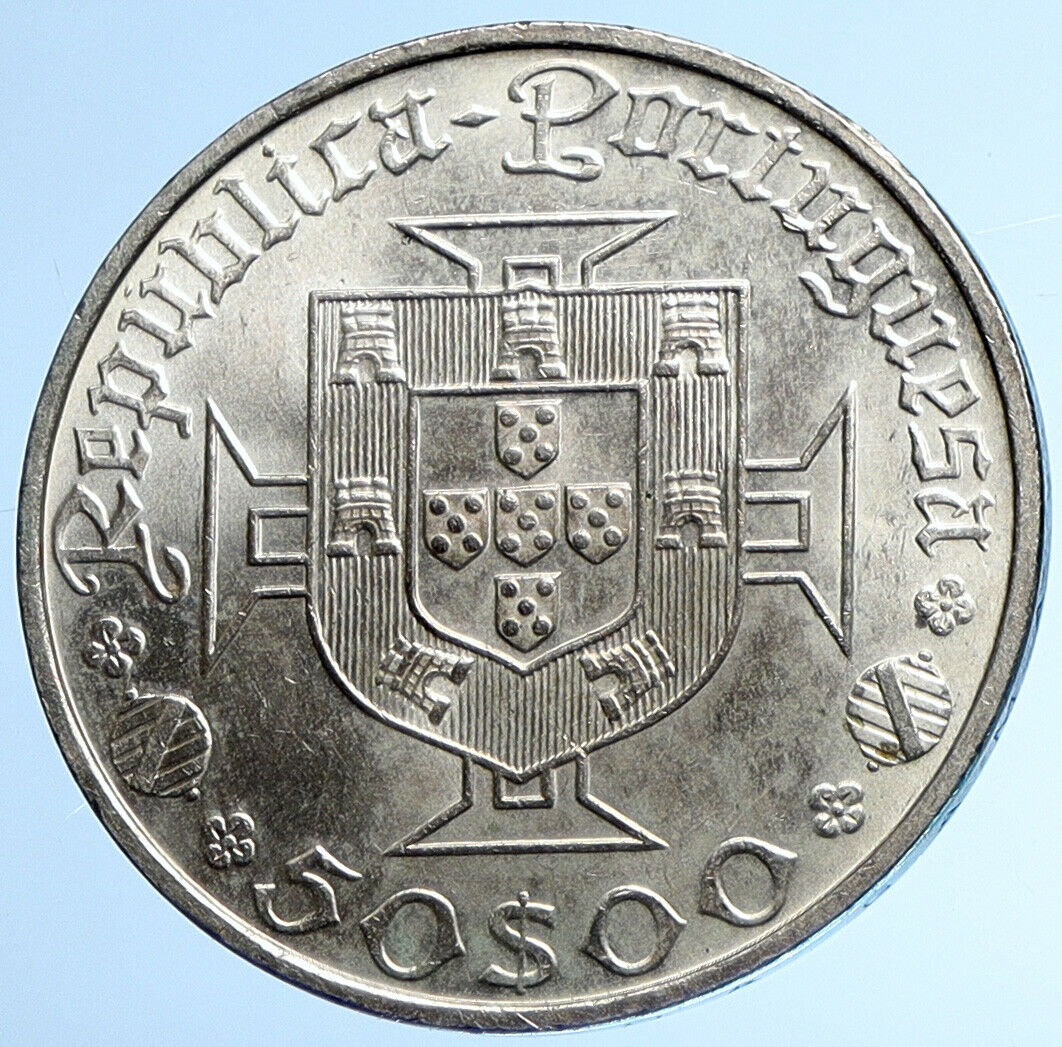 1969 PORTUGAL w VASCO DA GAMA Explorer VINTAGE BU Silver 50 Escudos Coin i110034