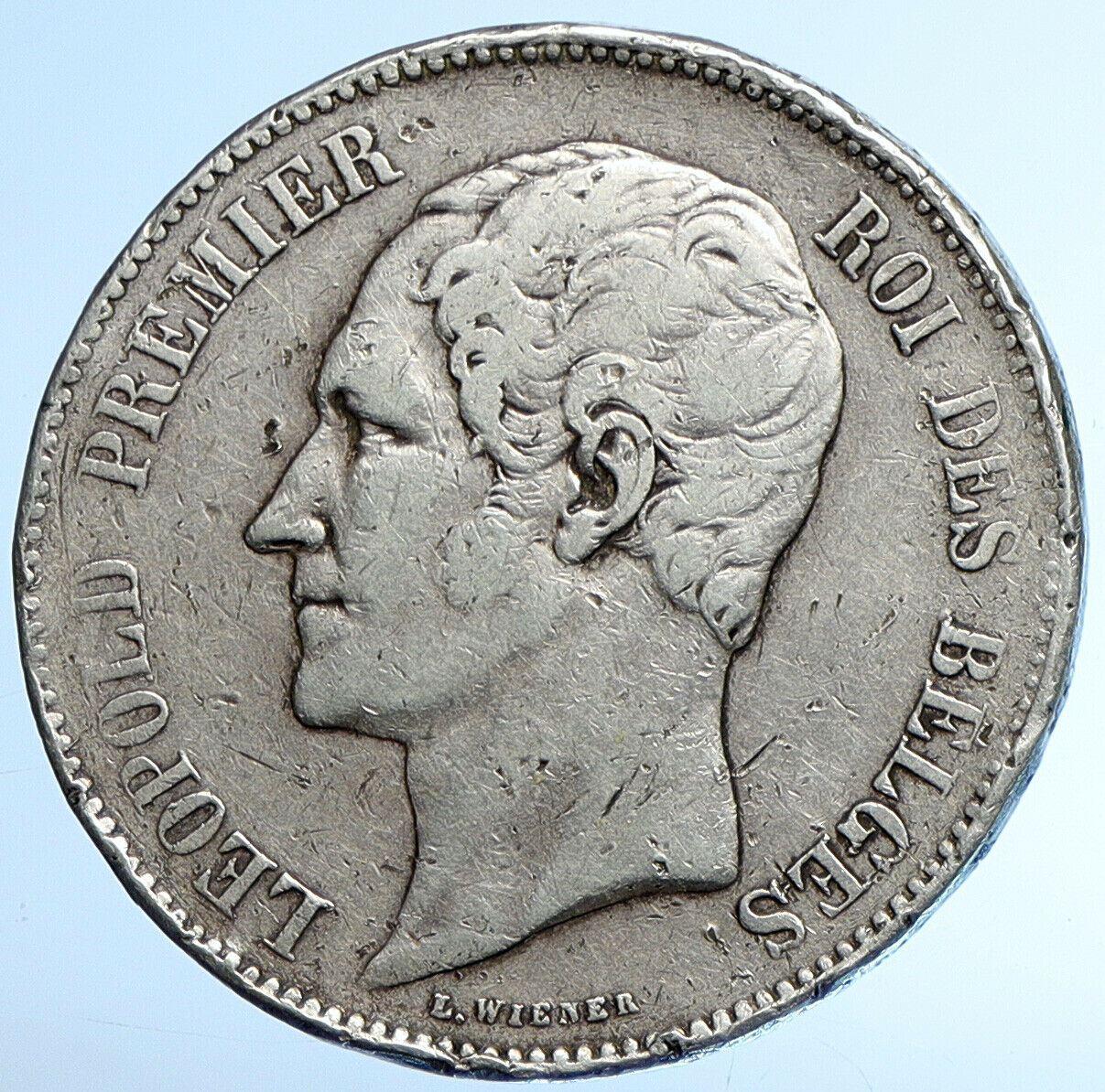 1851 BELGIUM King Leopold I VINTAGE ANTIQUE Silver 5 Francs Belgian Coin i110028