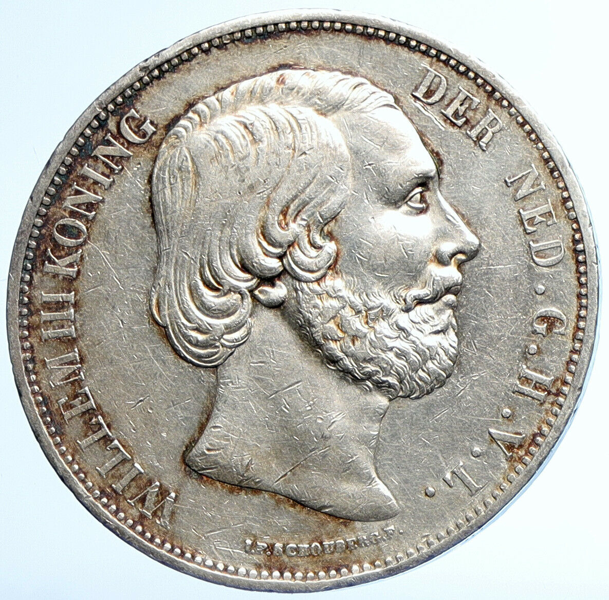 1874 Netherlands King WILLIAM III Crown ANTIQUE Silver 2 1/2 Gulden Coin i110060