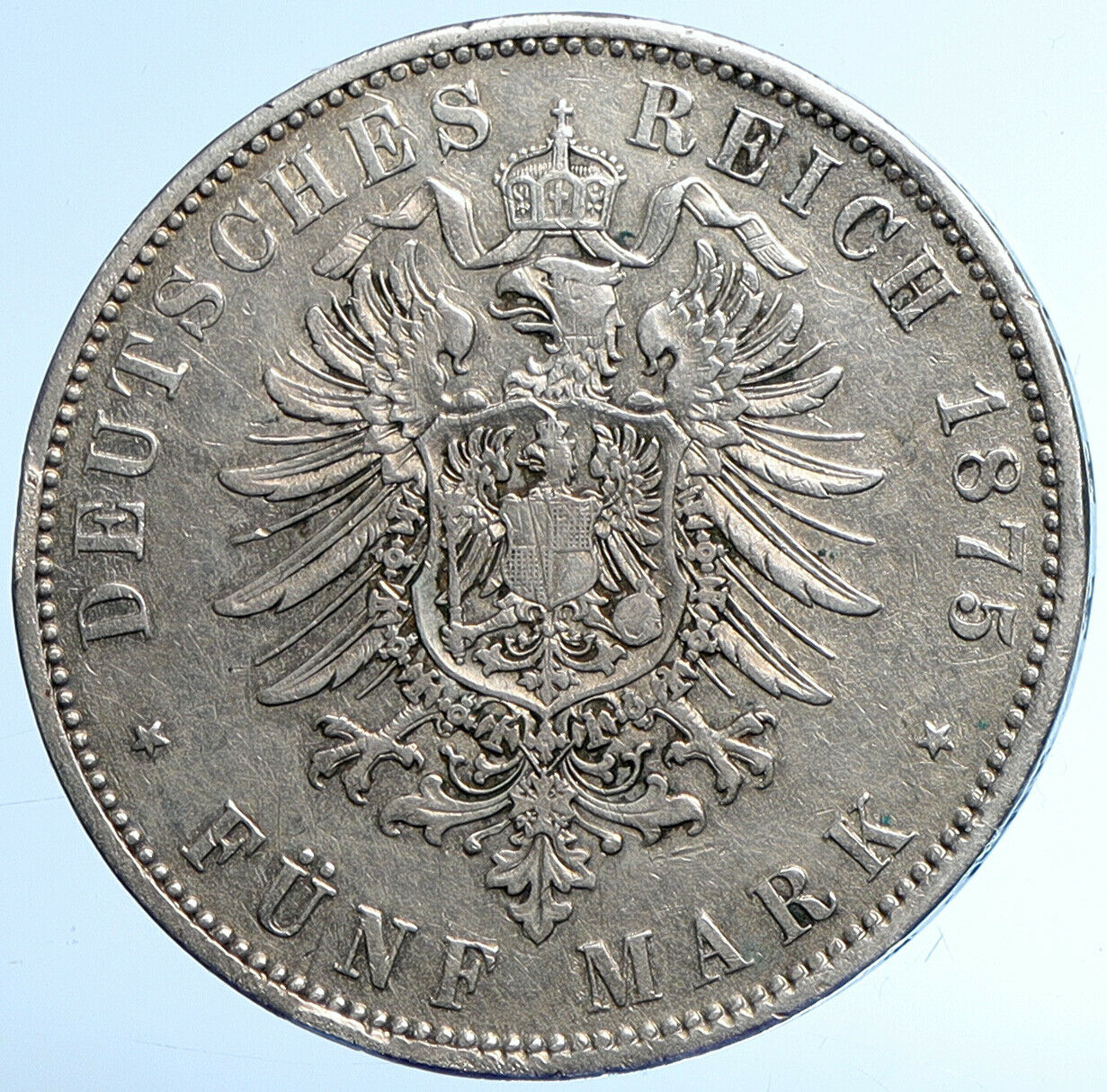 1875 B PRUSSIA KINGDOM German STATE King WILHELM I Silver 5 Mark Coin i110026