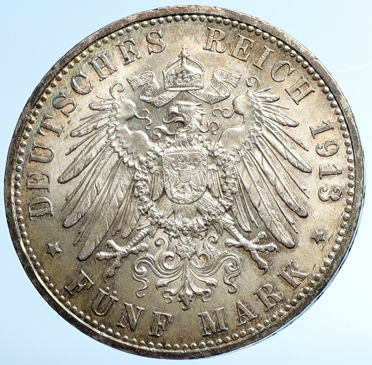 1913 GERMANY GERMAN STATES PRUSSIA WILHELM II Vintage Silver 5 Mark Coin i110062