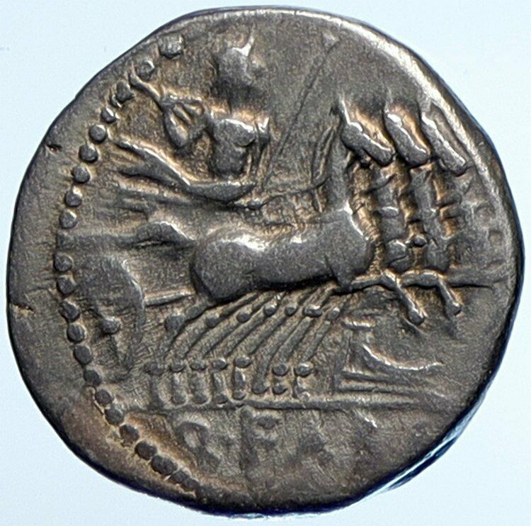 Roman Republic c.124 BC Rome OLD Ancient Silver Coin ROMA & ZEUS HORSES i107621