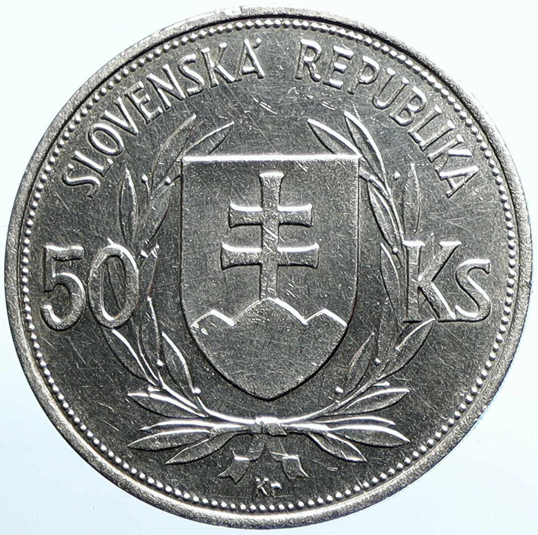 1944 SLOVAKIA REPUBLIC Jozef Tiso VINTAGE Silver 50 Korun Slovakian Coin i109868