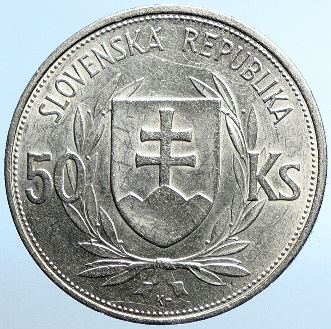 1944 SLOVAKIA REPUBLIC Jozef Tiso VINTAGE Silver 50 Korun Slovakian Coin i109867