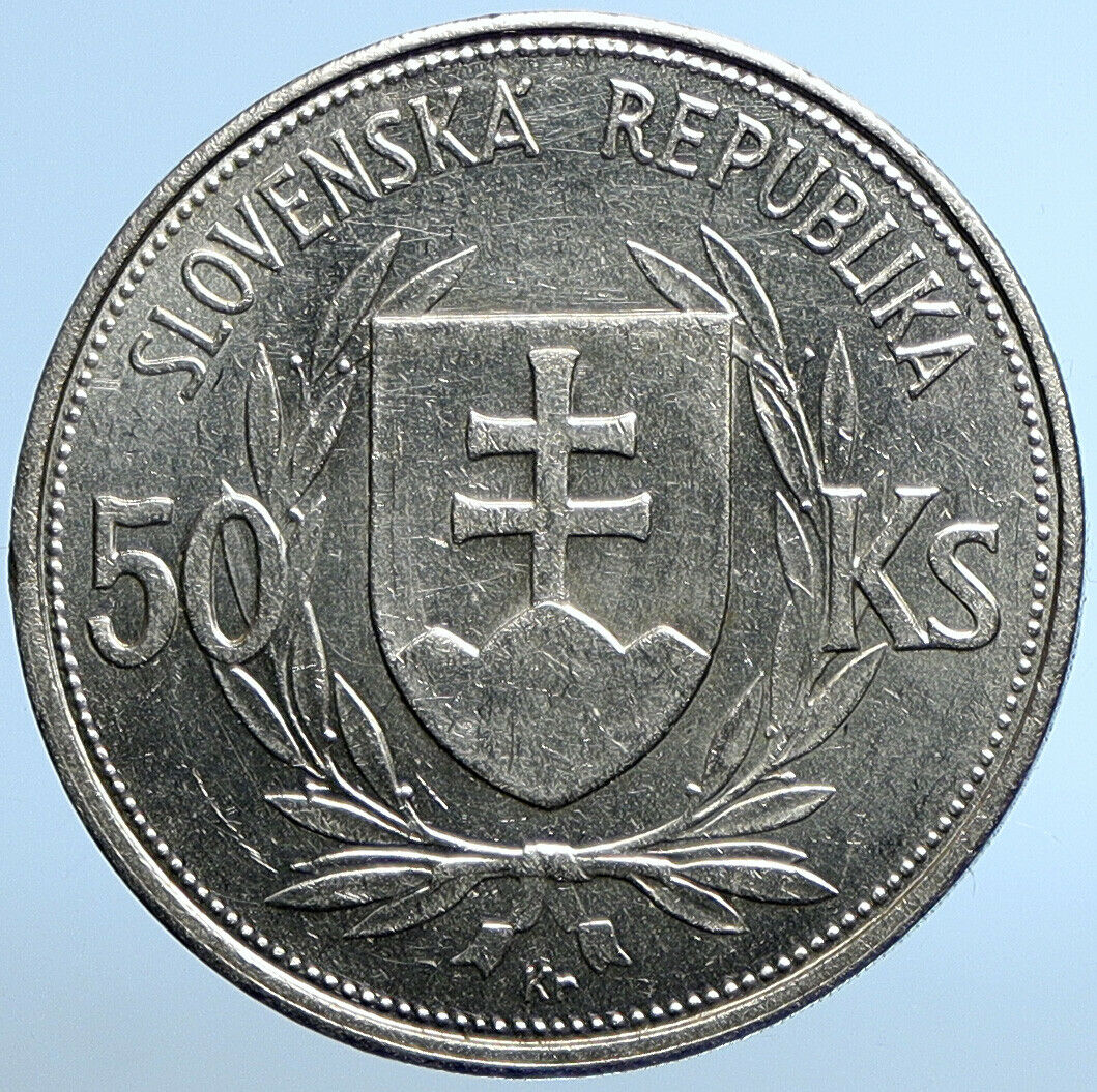 1944 SLOVAKIA REPUBLIC Jozef Tiso VINTAGE Silver 50 Korun Slovakian Coin i109871