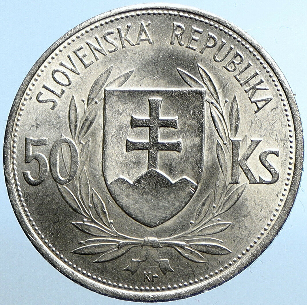 1944 SLOVAKIA REPUBLIC Jozef Tiso VINTAGE Silver 50 Korun Slovakian Coin i109869