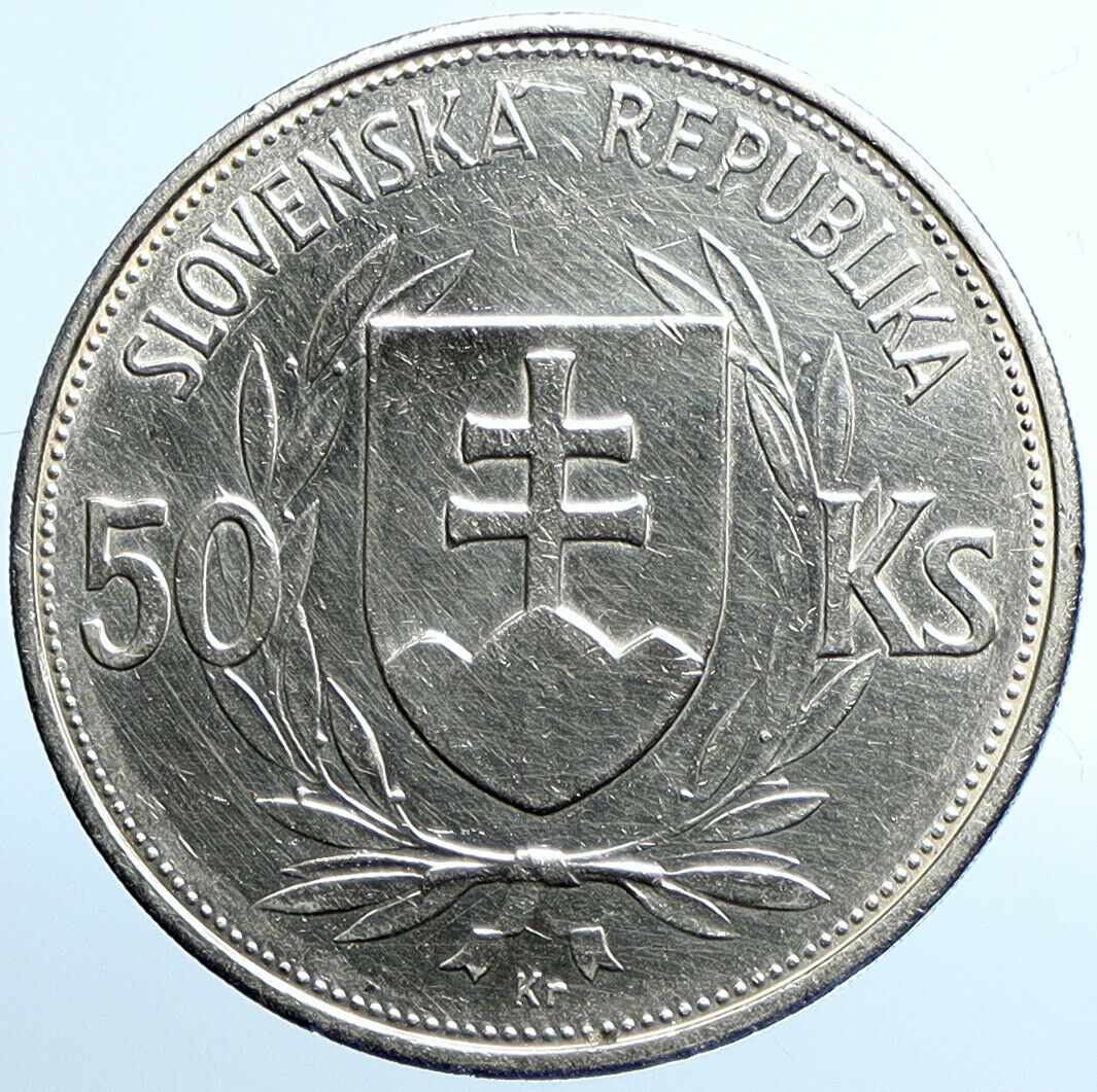 1944 SLOVAKIA REPUBLIC Jozef Tiso VINTAGE Silver 50 Korun Slovakian Coin i109870