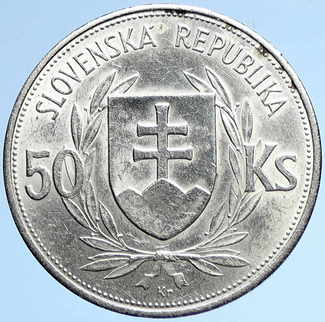 1944 SLOVAKIA REPUBLIC Jozef Tiso VINTAGE Silver 50 Korun Slovakian Coin i109876