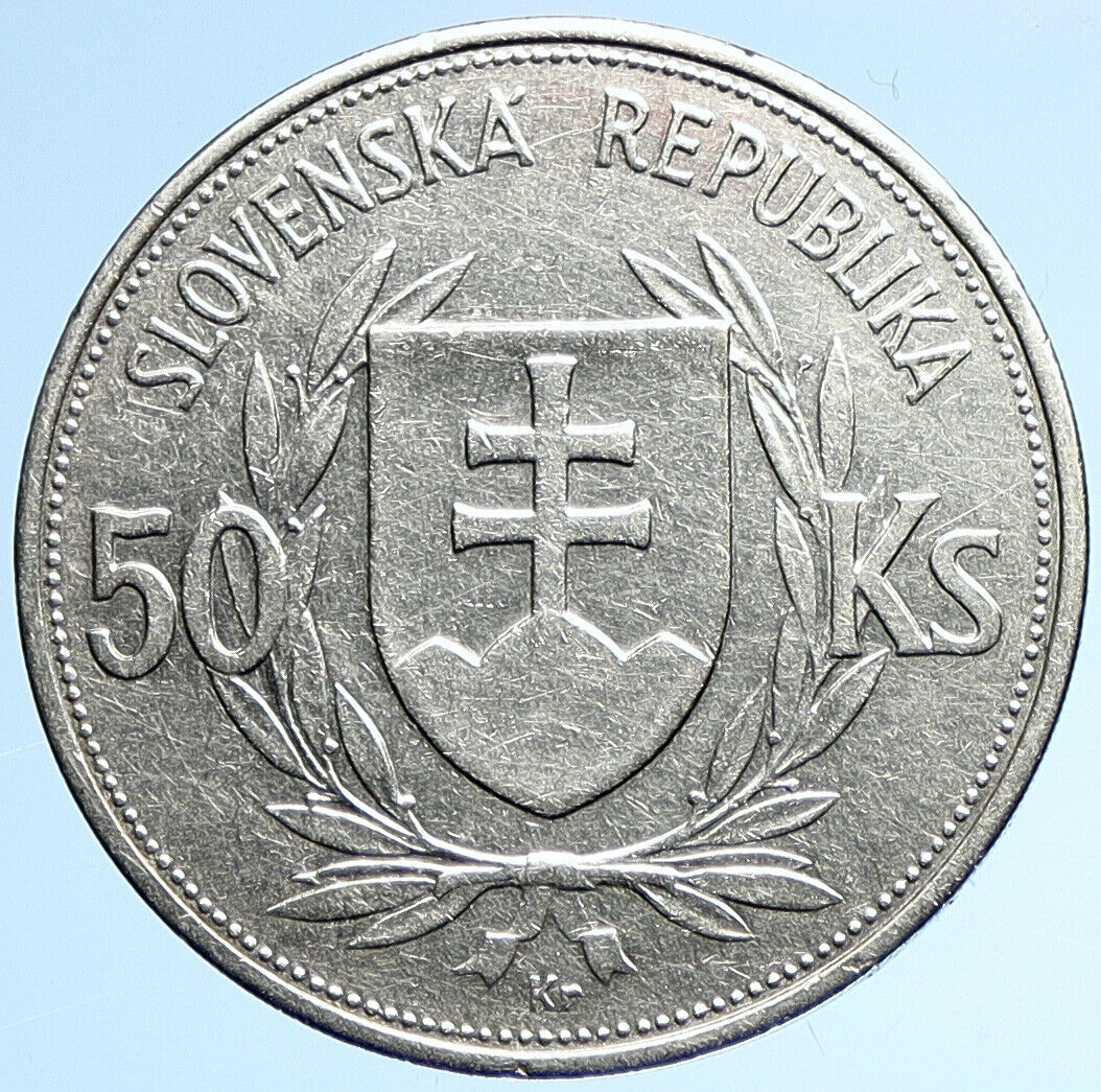 1944 SLOVAKIA REPUBLIC Jozef Tiso VINTAGE Silver 50 Korun Slovakian Coin i109877