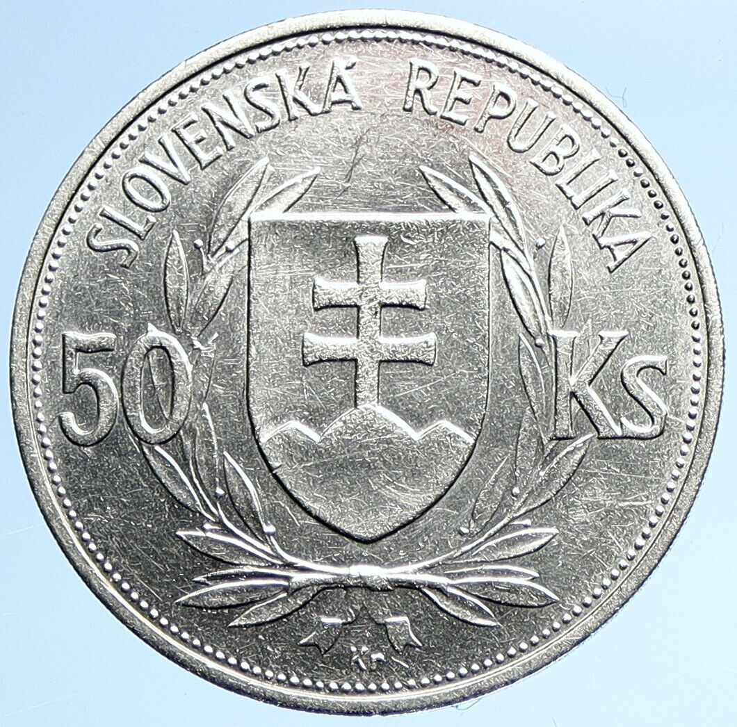 1944 SLOVAKIA REPUBLIC Jozef Tiso VINTAGE Silver 50 Korun Slovakian Coin i109875