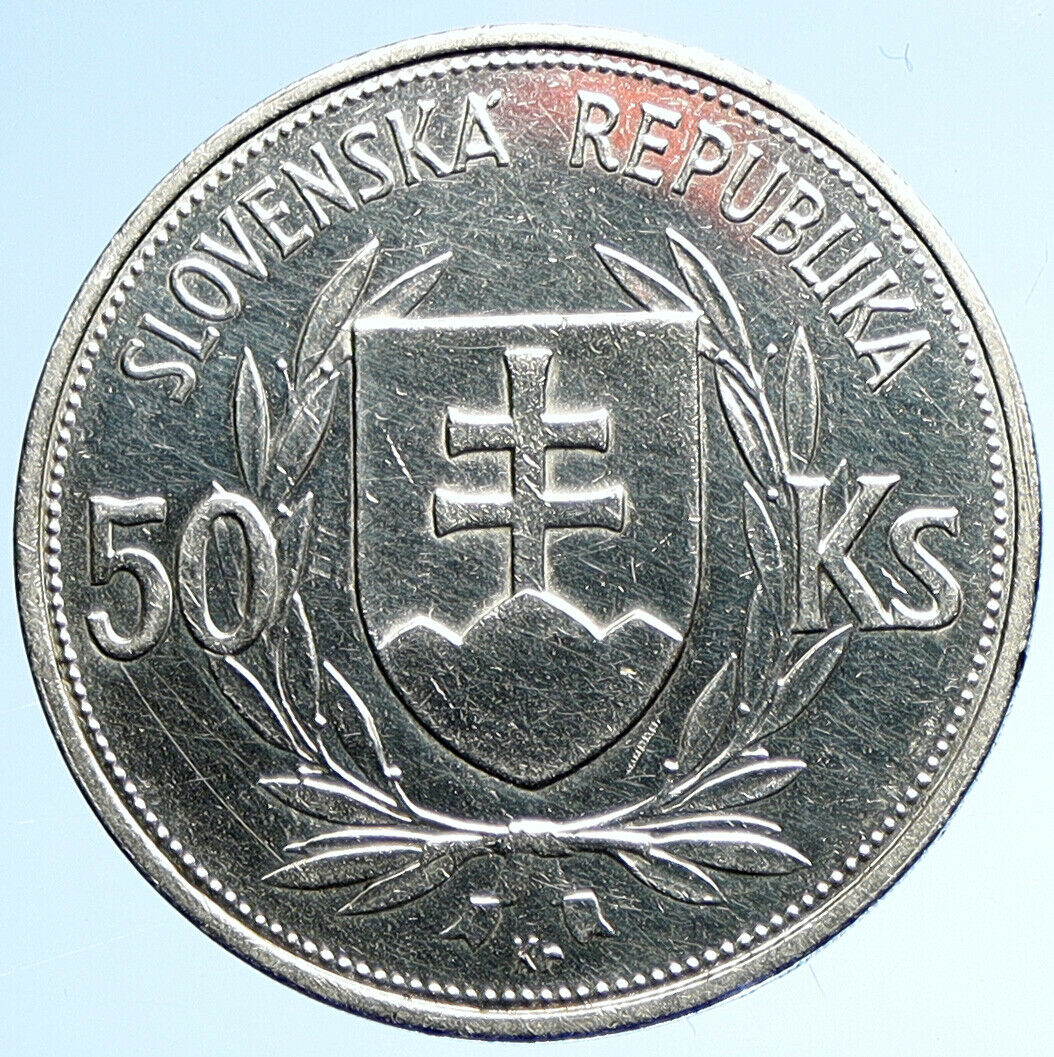 1944 SLOVAKIA REPUBLIC Jozef Tiso VINTAGE Silver 50 Korun Slovakian Coin i109880