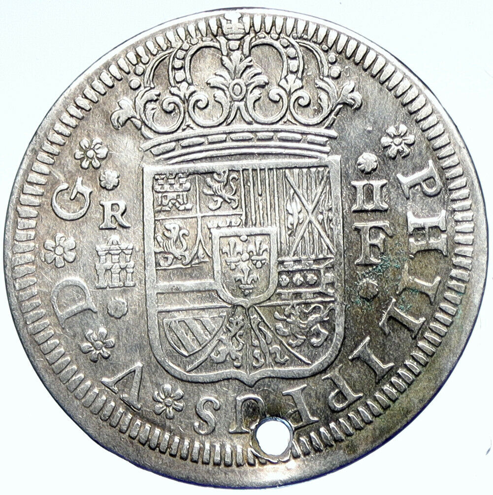 1723 SPAIN Segovia King FELIPE V Philip Antique OLD Silver 2 Reales Coin i107528