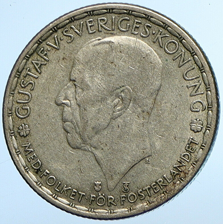 1946 SWEDEN King GUSTAV V ADOLF 1 Krona OLD Silver SWEDISH Vintage Coin i110166