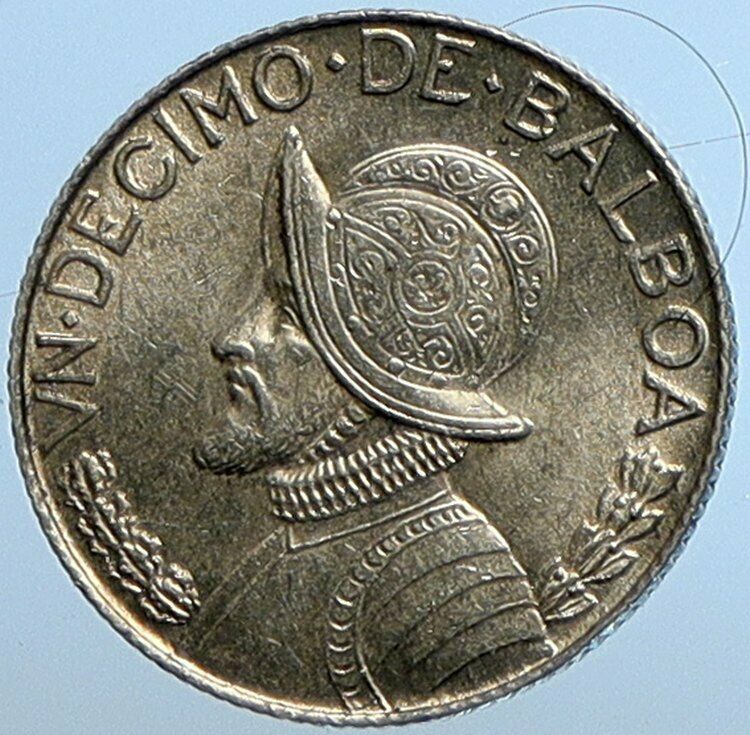 1962 PANAMA - Tenth 1/10th Spanish Conquistador HERO BALBOA Silver Coin i110171