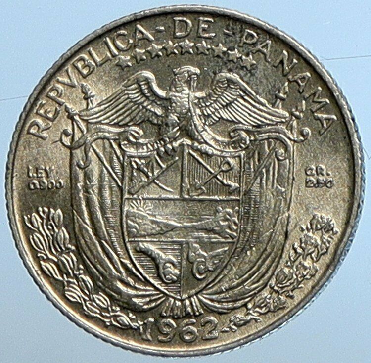 1962 PANAMA - Tenth 1/10th Spanish Conquistador HERO BALBOA Silver Coin i110171