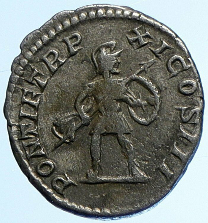 CARACALLA 208AD Authentic Ancient OLD Silver Roman Coin MARS WAR SPEAR i110047