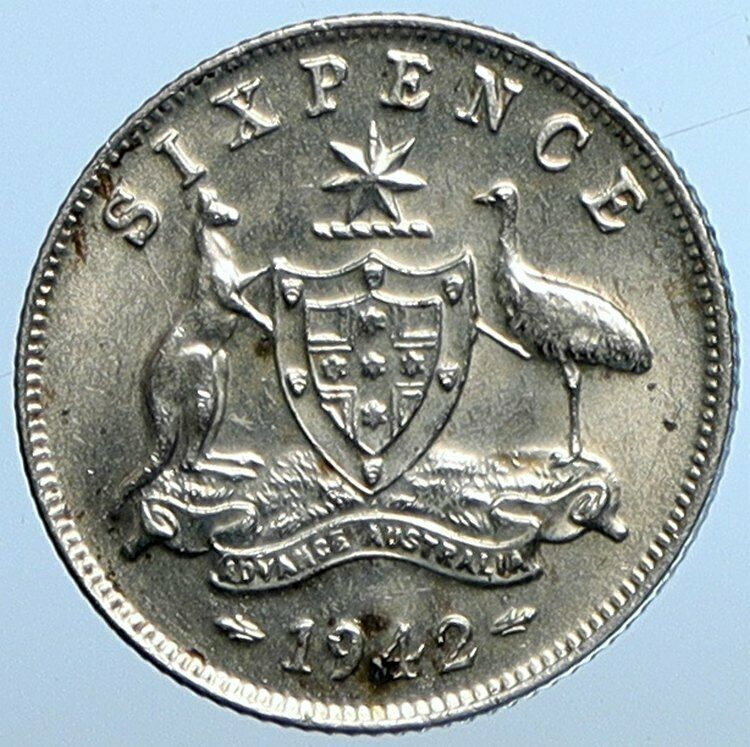 1942 M AUSTRALIA King George VI Kangaroos Antique Silver Sixpence Coin i110165