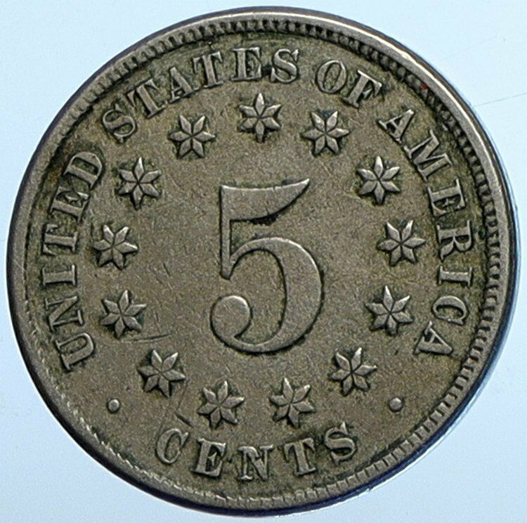 1874 United States of America USA US Shield Nickel w/o RAYS 5 Cents Coin i110139