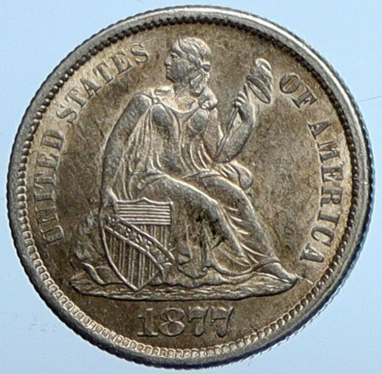 1877 CC USA United States Seated Liberty Antique Silver Dime 10C Coin i110144