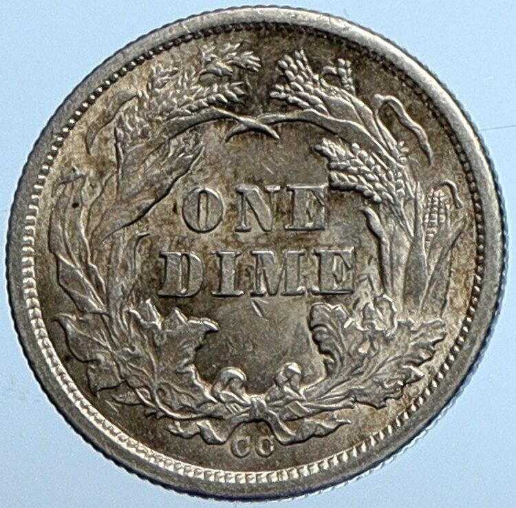 1877 CC USA United States Seated Liberty Antique Silver Dime 10C Coin i110144