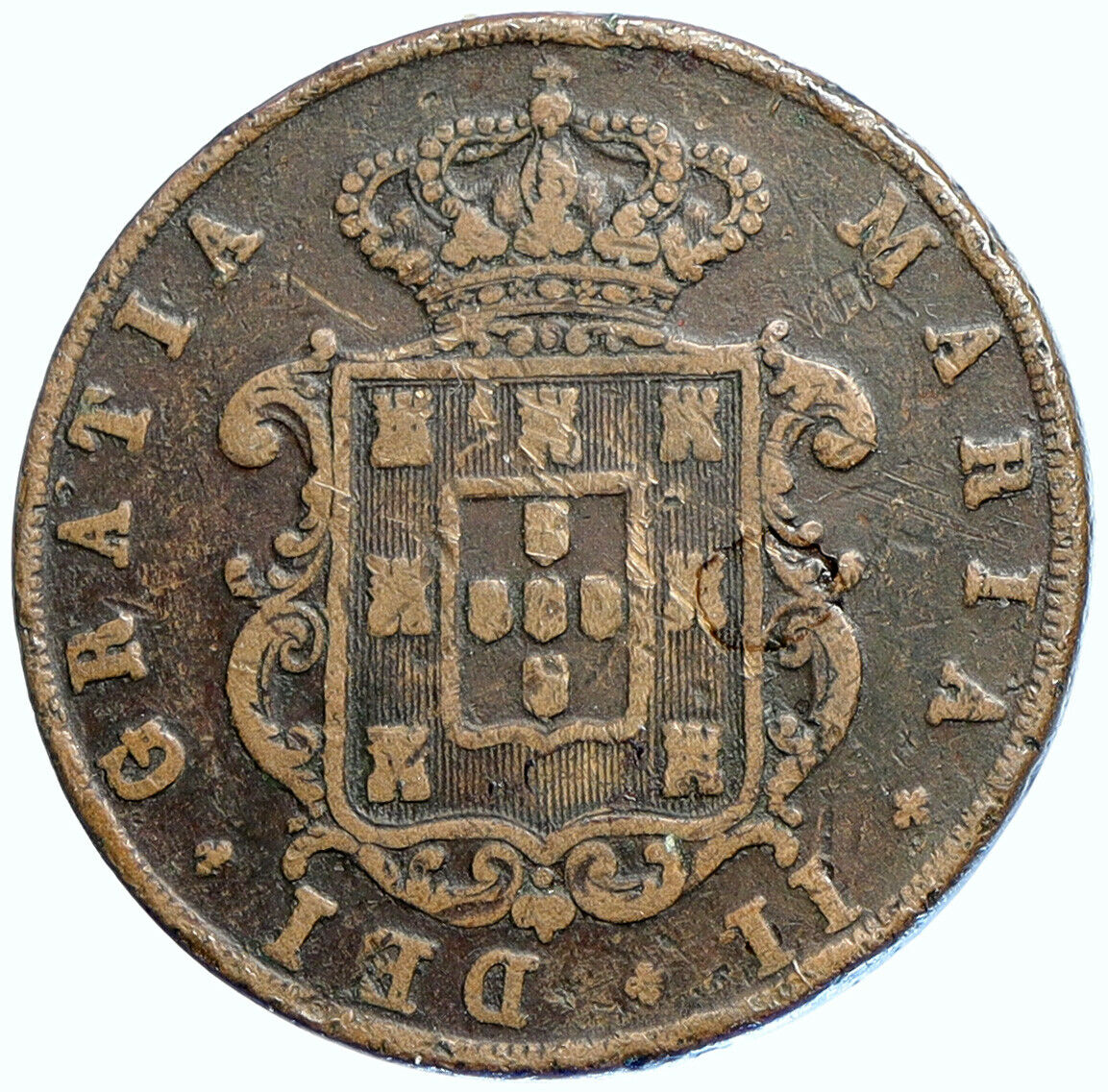 1850 PORTUGAL Rare QUEEN MARIA II Old Antique Portuguese 20 Reis Coin i110134