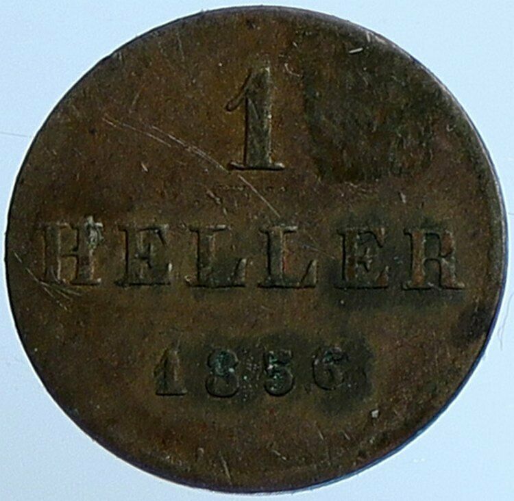 1856 GERMANY German States FRANKFURT Free State OLD Antique Heller Coin i110140