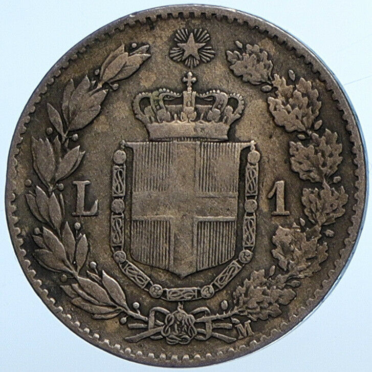 1887 M ITALY King Umberto I VINTAGE Antique Silver 1 Lira Italian Coin i110142