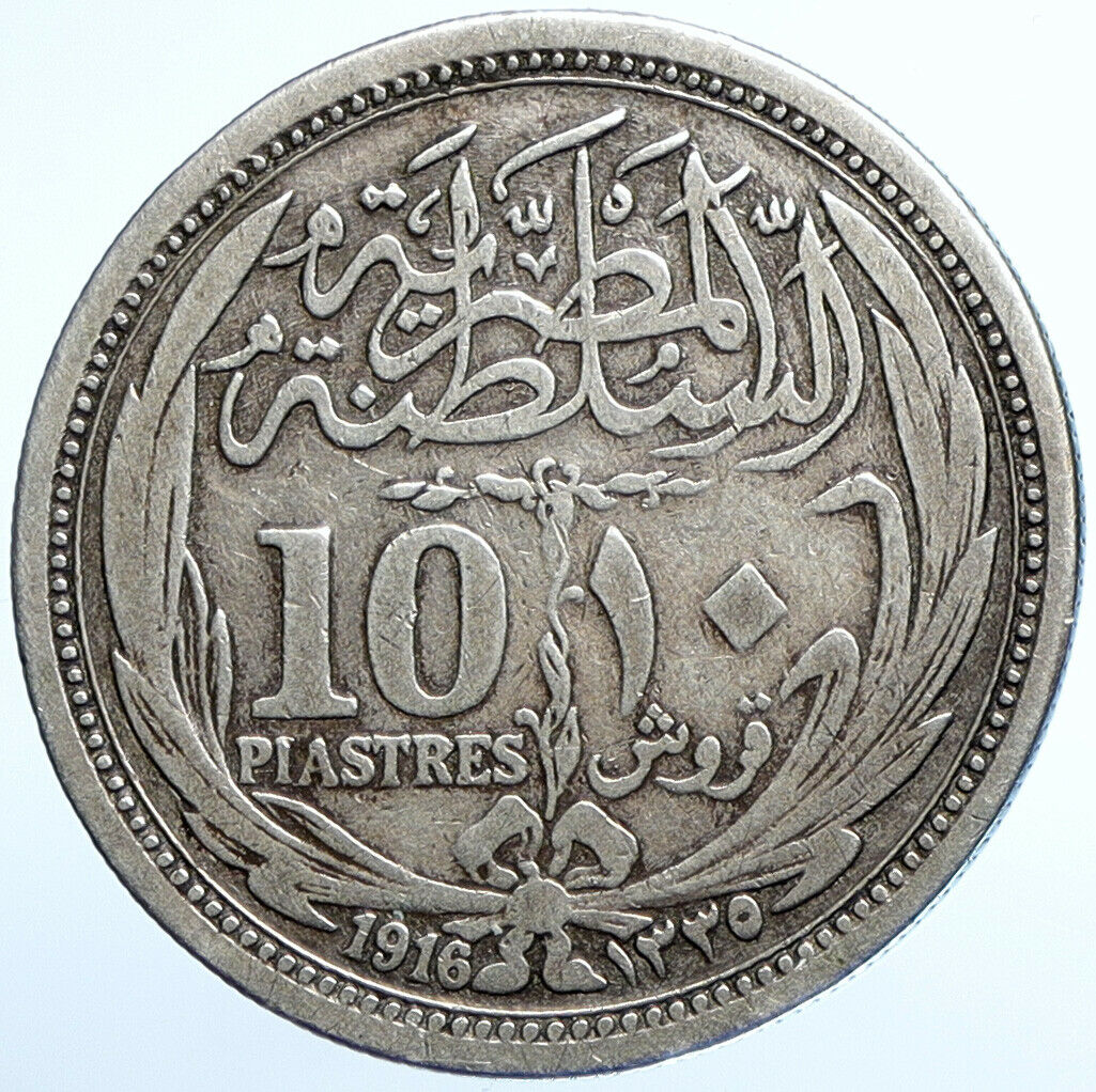 1916 EGYPT Sultan Hussein Kamil ANTIQUE Silver 10 Piastres Egyptian Coin i110135