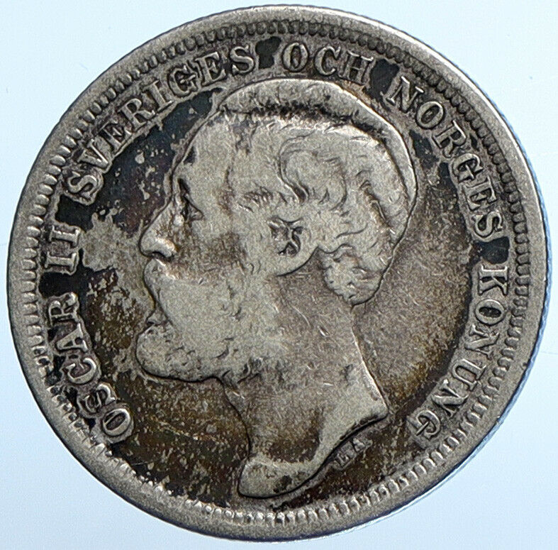 1877 SWEDEN King Oscar II Shield Antique Silver Krona SWEDISH w OCH Coin i110137