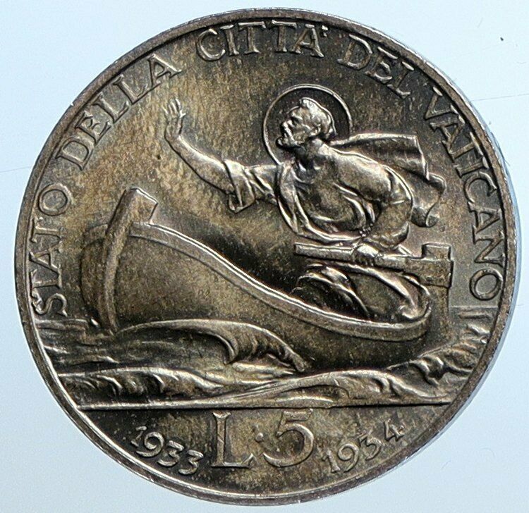 1933 VATICAN CITY Italy POPE PIUS XI Papal JUBILEE Italian 5 Lire Coin i110251