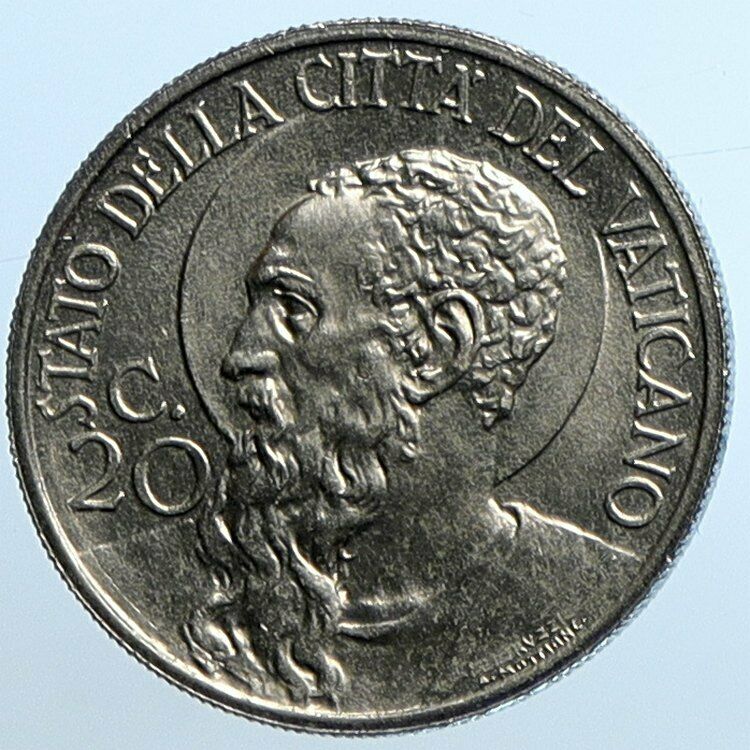 1933 VATICAN CITY Italy POPE PIUS XI Papal JUBILEE Italian 20 Cent Coin i110248